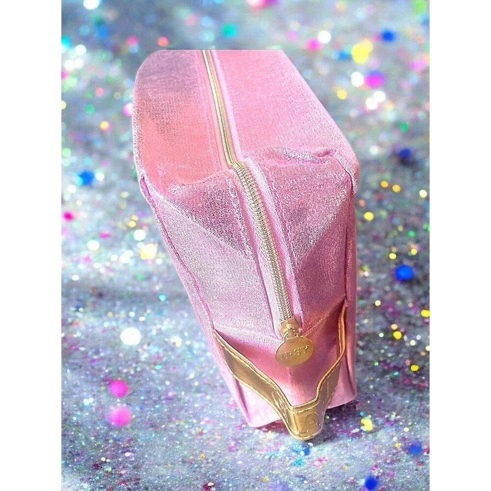 IPSY Bag 8.5” X 6” X 3” Iridescent Pink With Zipper. New Without Box